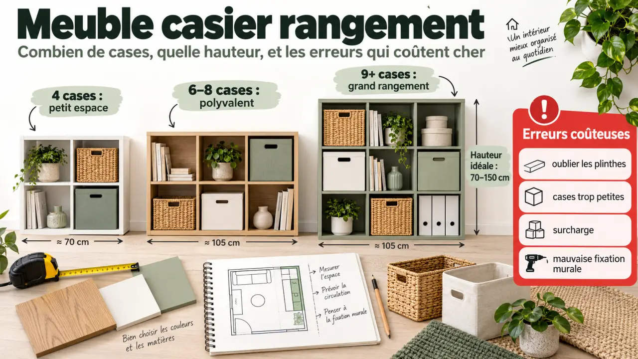 Meuble casier rangement : combien de cases, quelle hauteur, et les erreurs qui coûtent cher