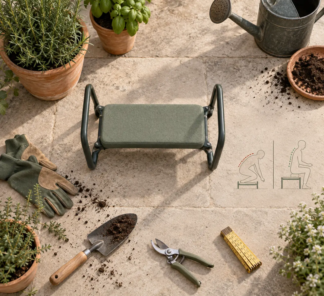 Tabouret de jardinage : le mauvais format fatigue plus qu’il ne soulage