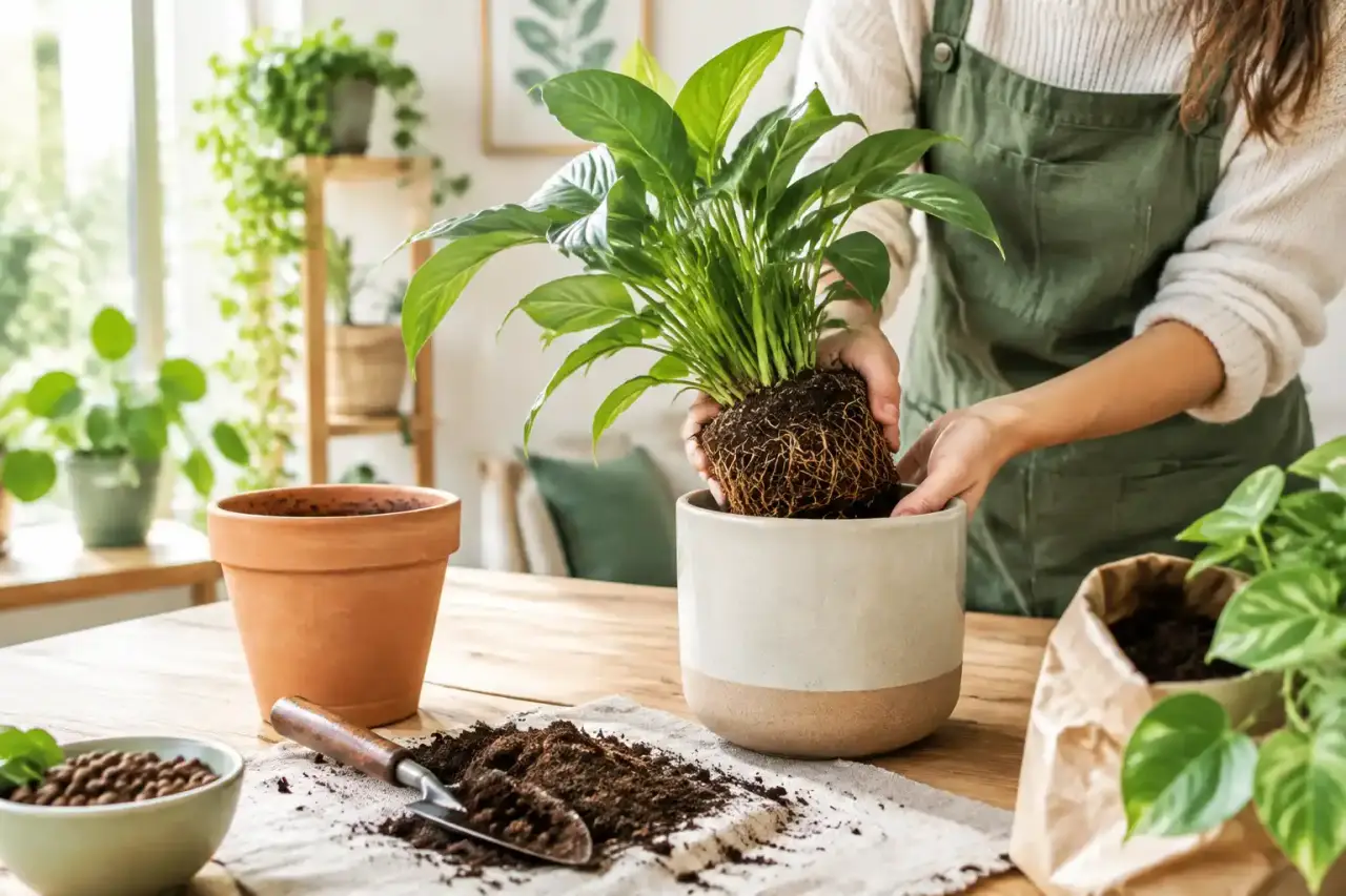 Plante d'intérieur dans son pot, prête à être installée dans un intérieur lumineux